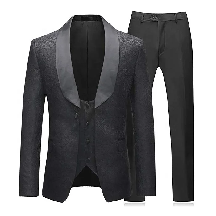 Mens 3 piece shawl lapel formal suits blazer black men jacket clothing made in china