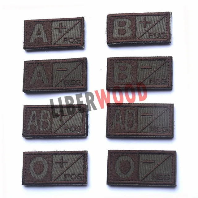 

Urban Grey Gray Black Military Blood Type A+ B+ AB+ O+ Positive POS A- B- AB- O- NEG Negative Hook Patch Armband Badges STOCK