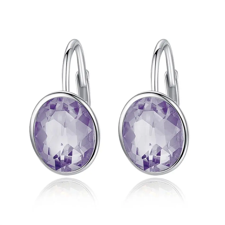 

Fashion Purple Crystal Earrings 925 Sterling Silver Hoop Earrings Silver Fashion Jewelry Gift for Women