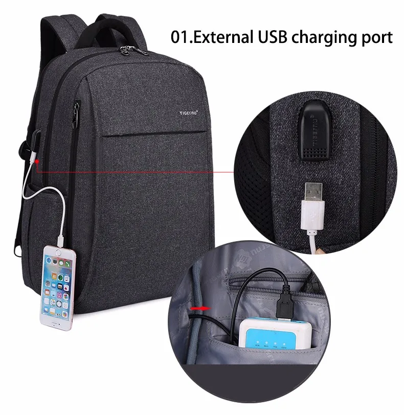 2017 New Design Tigernu Anti-thief USB charging laptop Compute backpack for women male Backpack school Bag for Men Mochila