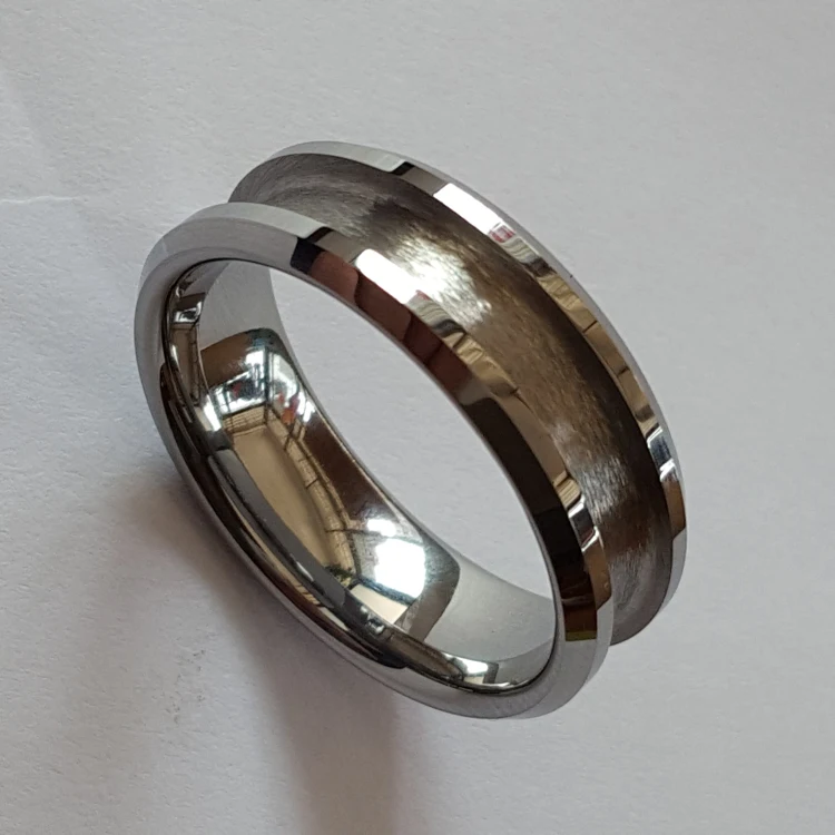 
Wholesale Beveled Edges Center Grooved Tungsten Rings Blank Ring for Inlay 