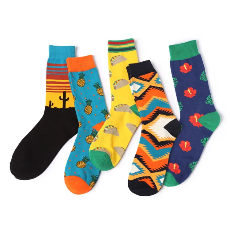 

New design colorful patterned men dress socks combed cotton happy crew socks