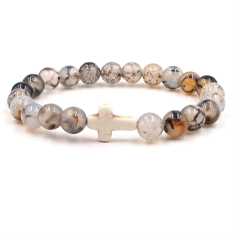 

Trendy Cross Bracelet Natural Stone Beaded Bracelets For Men Women Handmade Jewelry (KB8076), As picture