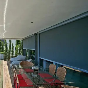 Image of Motorized Outdoor Zip Track Waterproof Windproof Outdoor Roller Blind Shade