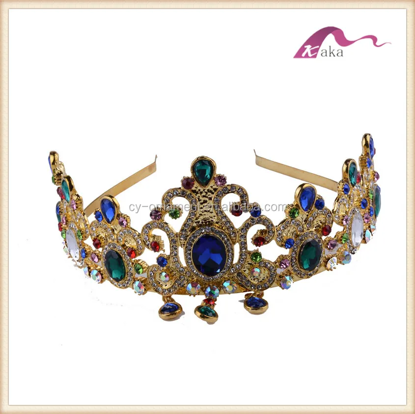 
Vintage gem rhinestone gold crown,fashion multicolor crystal wedding bridal tiara luxury elegant  (60532947721)
