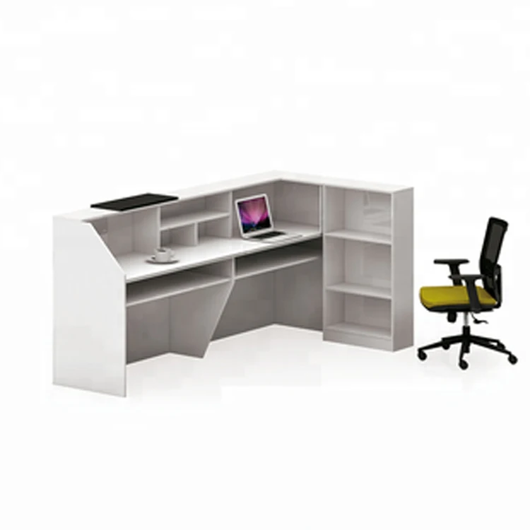 Office Front Desk Counter Reception Table White L Shaped Front