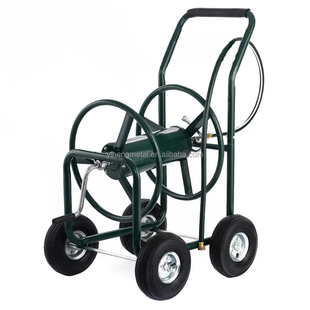 Steel Metal Four Wheel Garden Hose Reel Cart Small Garden Cart