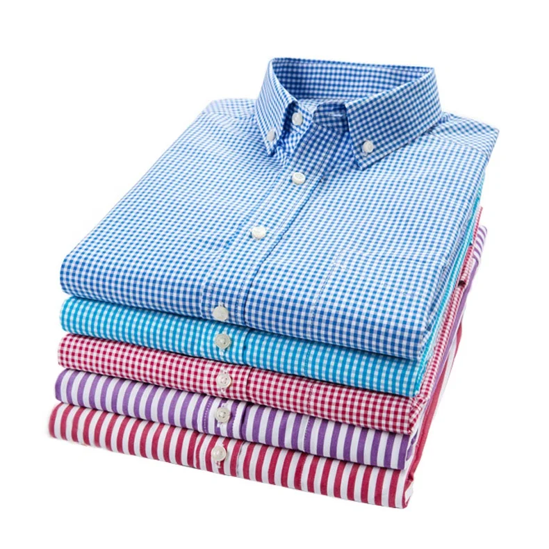 non iron flannel plaid and solid color short sleeve cotton mens casual shirts