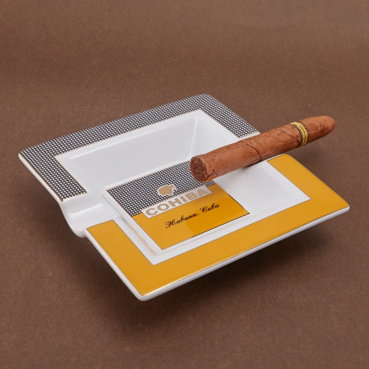 

Wholesale Cheap Cohiba Ceramic Cigar Ashtray Custom Logo, White /customized