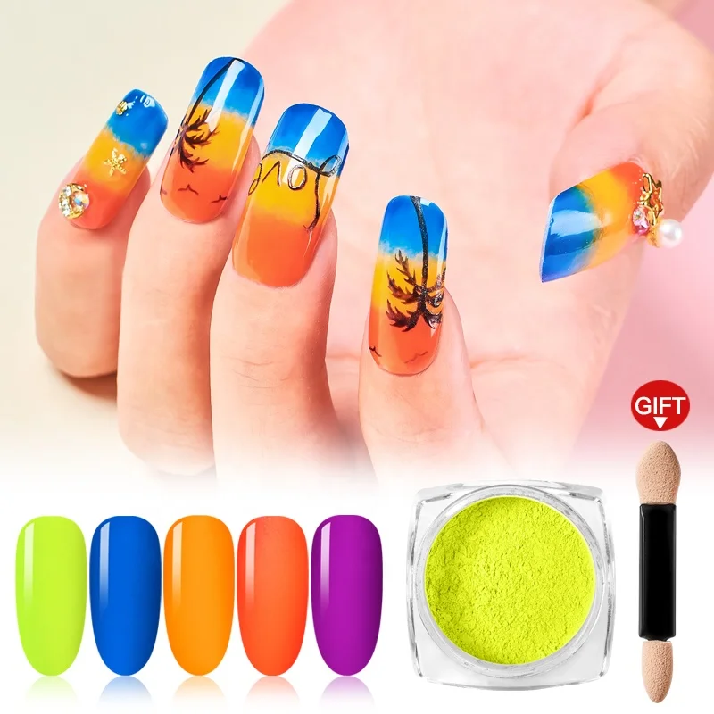 

Wholesale 8 Colors Glow Fluorescent Luminous Nail Art Pigment Powder Sugar Nail Deep Powder For Nail Design, 8 colors for chosen