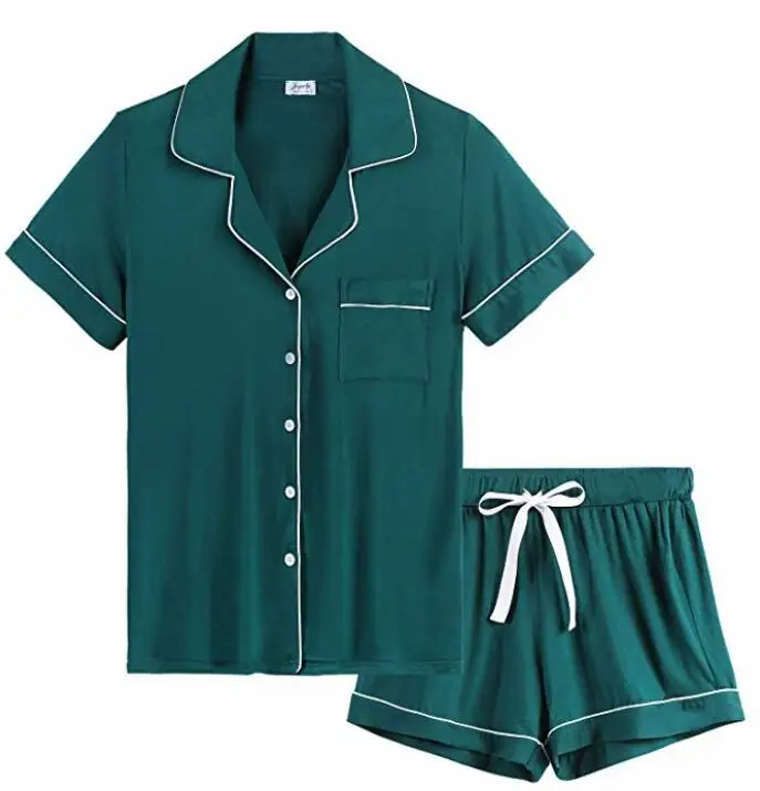 Ladies Print Revere Collar Pajama Set All Over Printed Women Pyjama Short Sleeve PJ Set