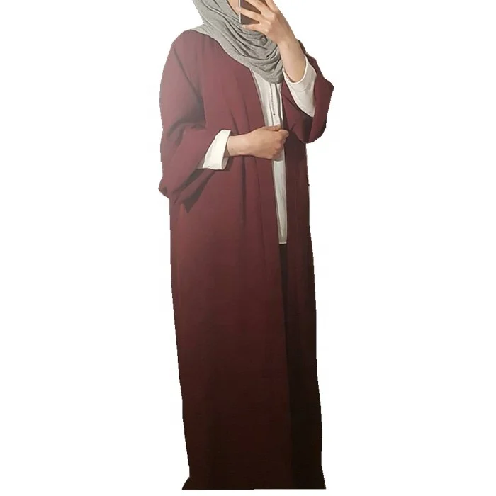 

2019 hot sale loriya fashion solid color soft crepe islamic clothing women open abaya, Black,turquoise,khaki,gray,wine red,olive green