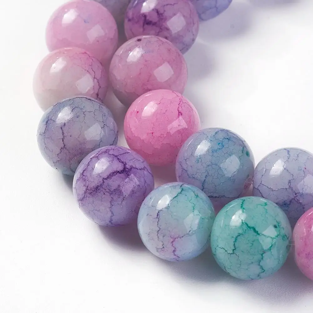 

PandaHall 12mm Round Imitate Agate Dyed Mixed Color Crackle Glass Beads