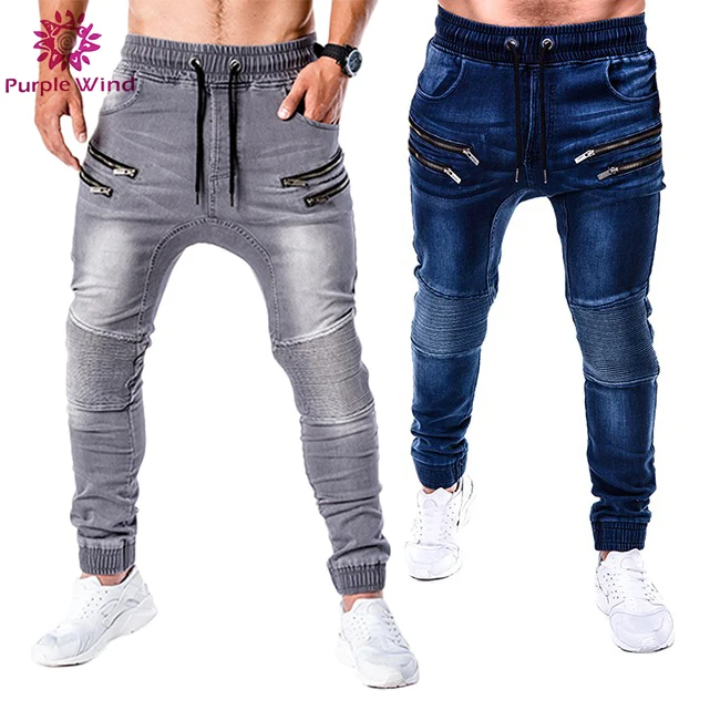 mens elastic waist jeans with zipper