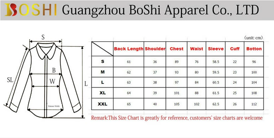 Slim Fit Dress Shirt Size Chart