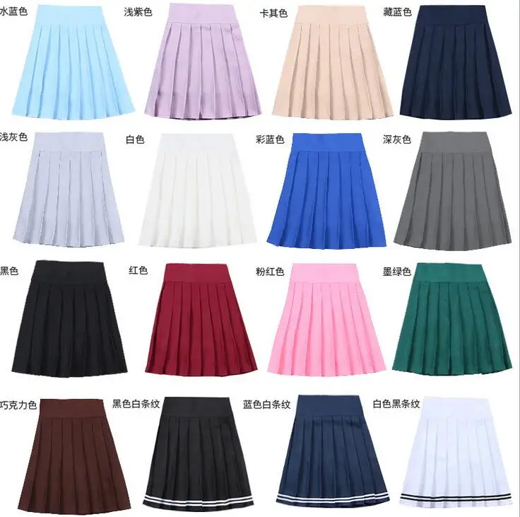 Coldker College Wind high waist ball pleated skirts Denim Skirts solid a-line sailor skirt Plus Size Japanese school uniform