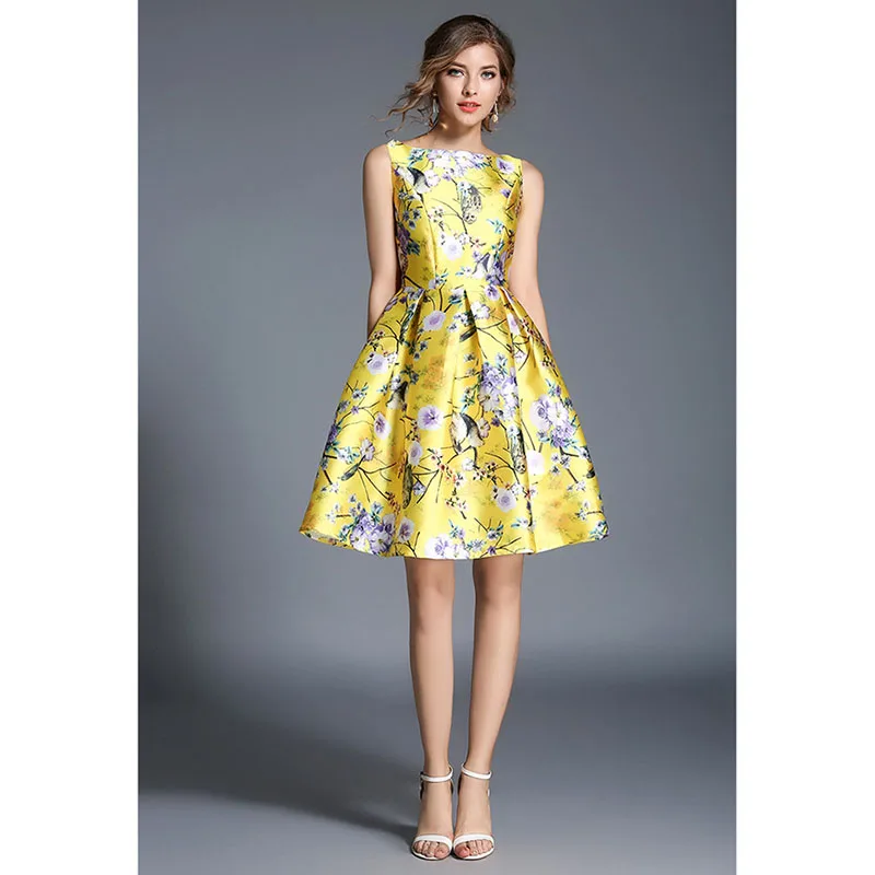 

Fashion Supplier Wholesale Floral Print Women Sleeveless A Line Tank Dress, As pic