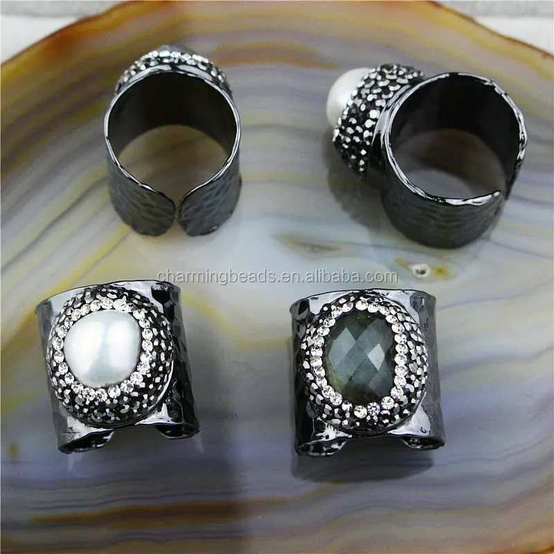 CH-JCR0123 metal pave setting freshwater pearl jewelry ring,wholesale pearl ring design,fashion adjustable ring,