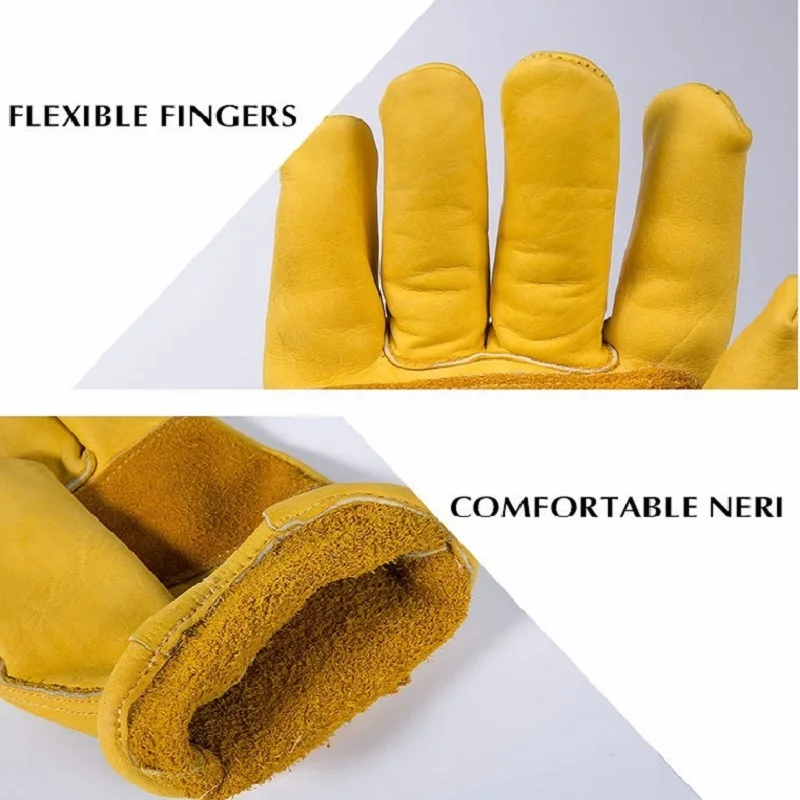 
Cheap Waterproof Safety Driver Cow Grain Leather Working Gloves Yellow . 