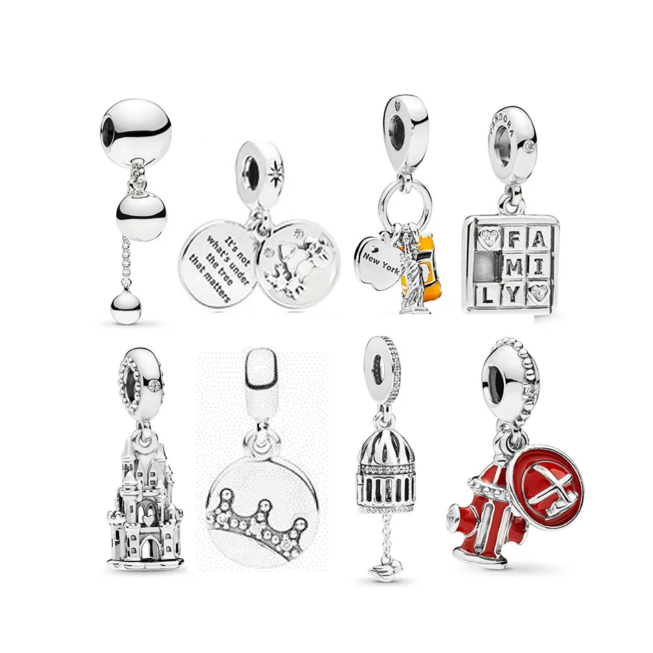 

Real 925 Sterling Silver Bead Gold Bee Love Heart Tree Charms Fit Original Pandora Bracelet Pendant DIY Fashion Jewelry, Silver color
