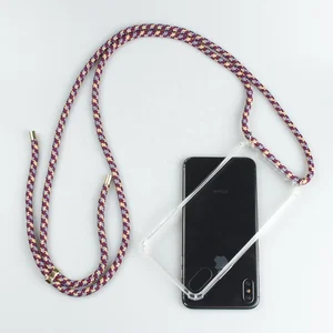 Anti-shock Transparent Acrylic Cross body Necklace Cell Phone Case with Stretchable Shoulder Crossbody Strap for iPhone Xs Max