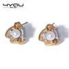 New Stock Elegant Tiny Refine Pearl Bow Tie Gold Color Stainless Steel Fashion Wedding Earrings Girl Jewelry