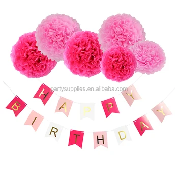 High Quality Happy Birthday Banner Paper Flower Pom Poms Birthday