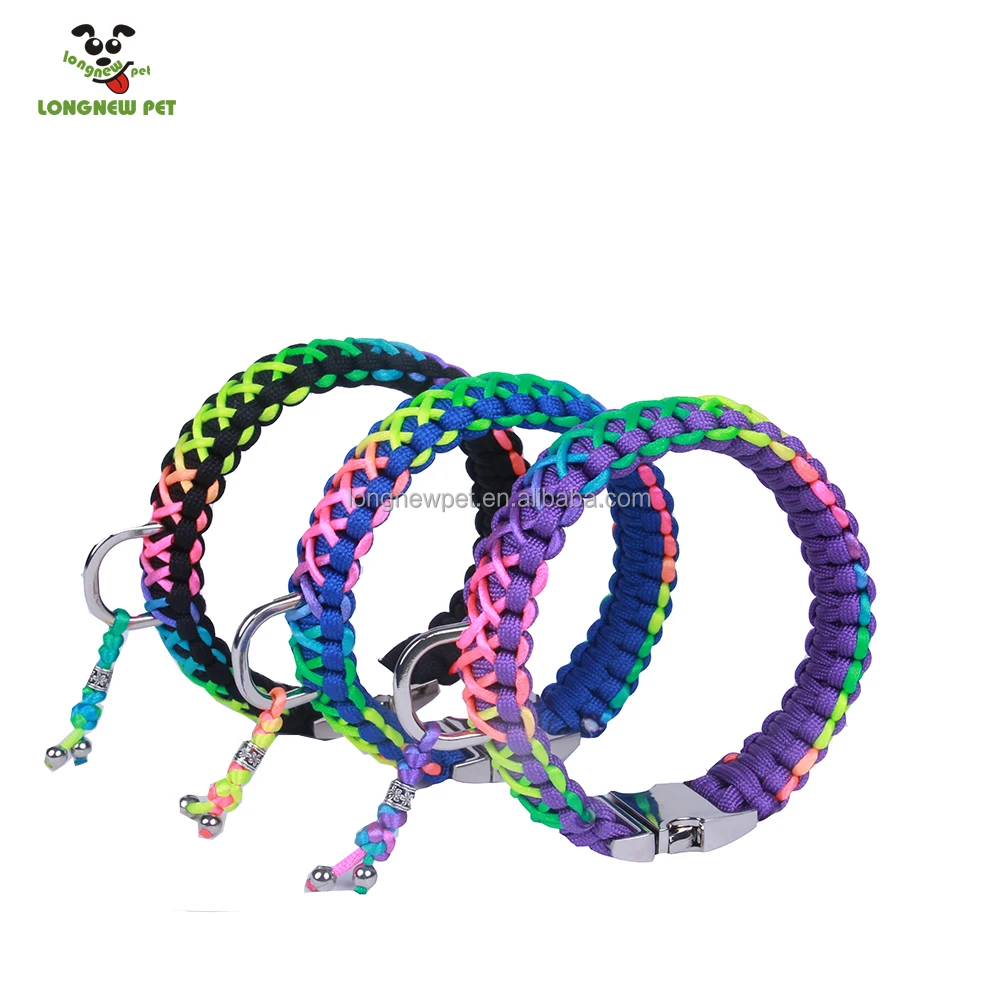 

Custom size Smart Designer Pet Dog Collar Manufacturer Rainbow Handmade Dog Collar and Lead for Puppy, 3 colors