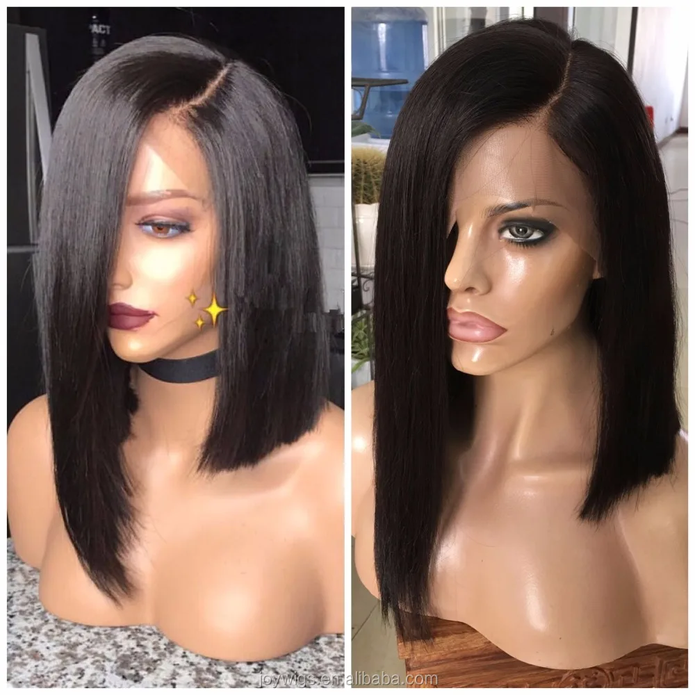 

New style one side longer 14inch 150% wholesale front 5 deep long parting lace front wig human hair bob wigs for black women