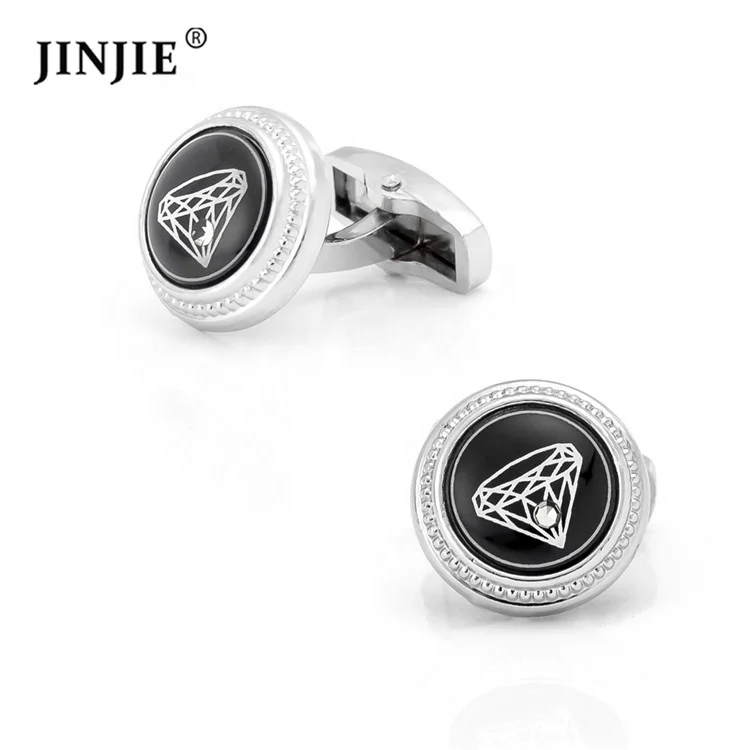 

Round brass crystal and diamond spherical surface cufflinks for business men