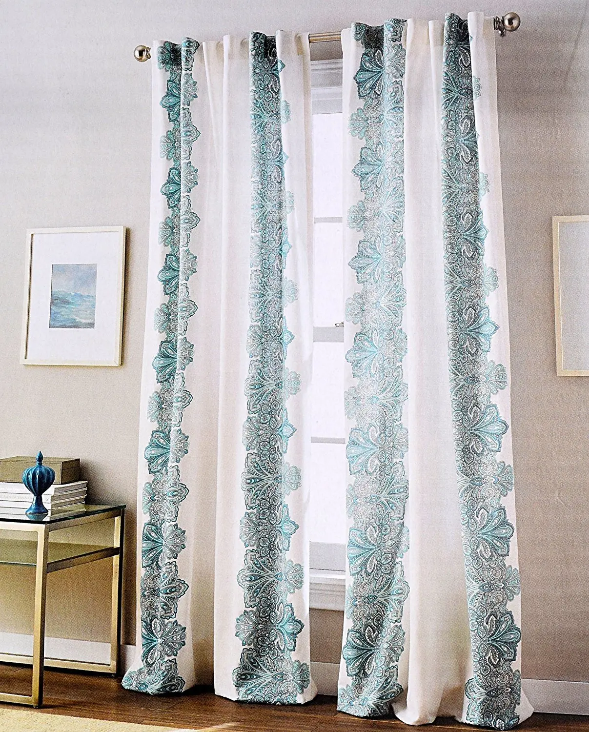 Cheap Teal White Curtains