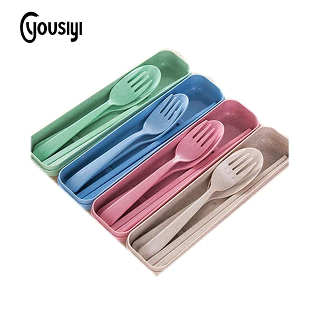 Eco-Friendly Fork Chopsticks Spoon TablewareTravel Camping Picnic Wheat Straw Cutlery Set for Student