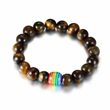 

Fashion Gay Pride LGBT Bracelet Tiger Eye Beads Natural StoneCharm Rainbow Bracelet, N/a