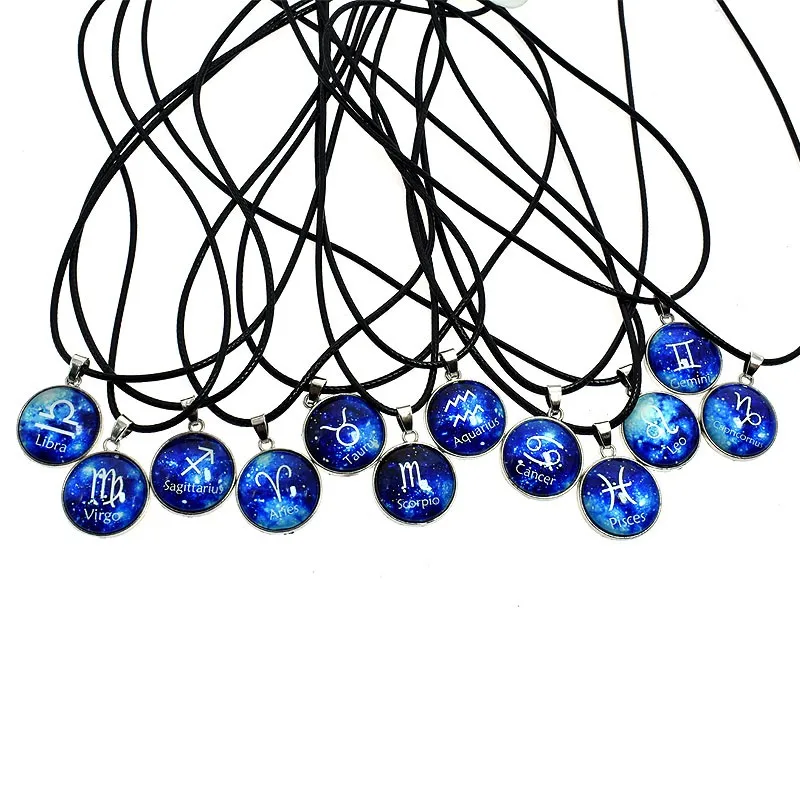 Cheap Cord Zodiac Sign Necklaces Astronomy Astrology Glass Pendant