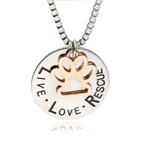 

QIHE Pet Keepsake Animal Jewelry Delicate Jewelry " LIVE LOVE RESCUE " Dog Paw Claw Print Silver Round Disc Pendant Necklace