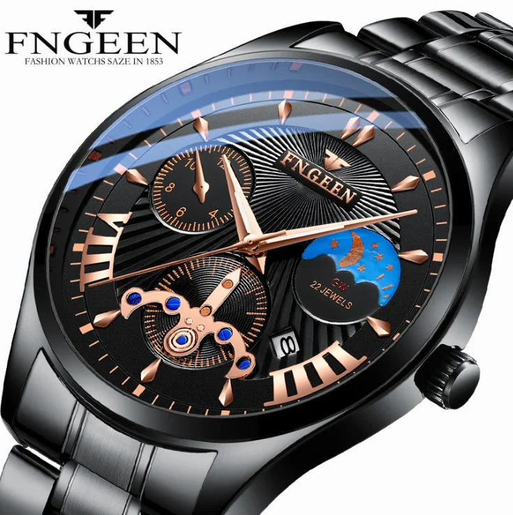 

FNGEEN Men's Business Calendar Waterproof Slim Steel Strap Quartz Watch, Colors