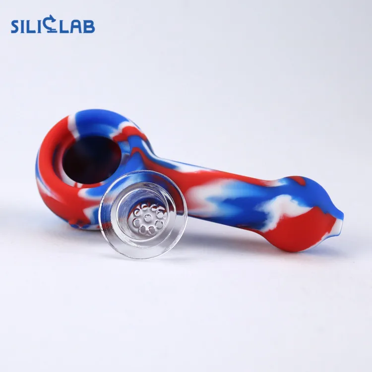 

Siliclab small hand oil burner pipe glass bowl dry herb silicone pipes smoking, 10 colors for choose