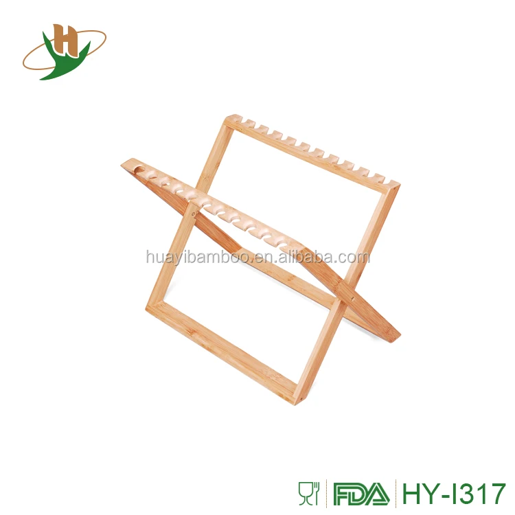 No Assembly Required Bamboo Foldable Countertop Stemware Hanging