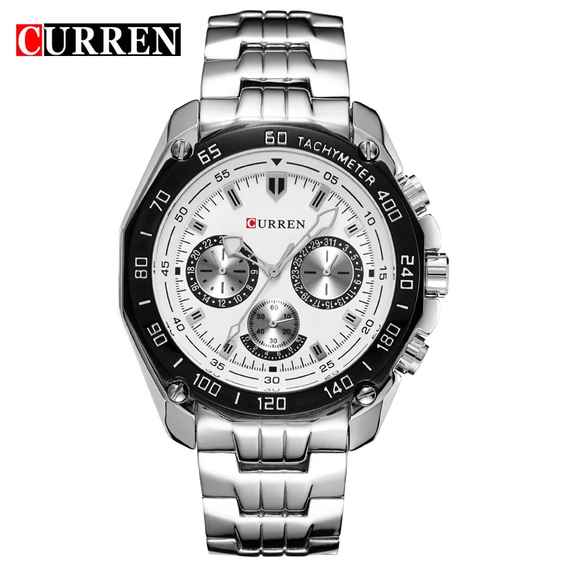 

CURREN 8077 Top Luxury Brand Stainless Steel Back Cover Watch Japanese Wrist Watch, Black;white;silver