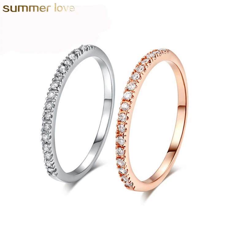 

High quality CZ Half Eternity Tiny Gemstone Ring White Silver Gold Engagement Wedding Finger Rings Lovers Jewelry for Women Men, Rose gold;silver;gold