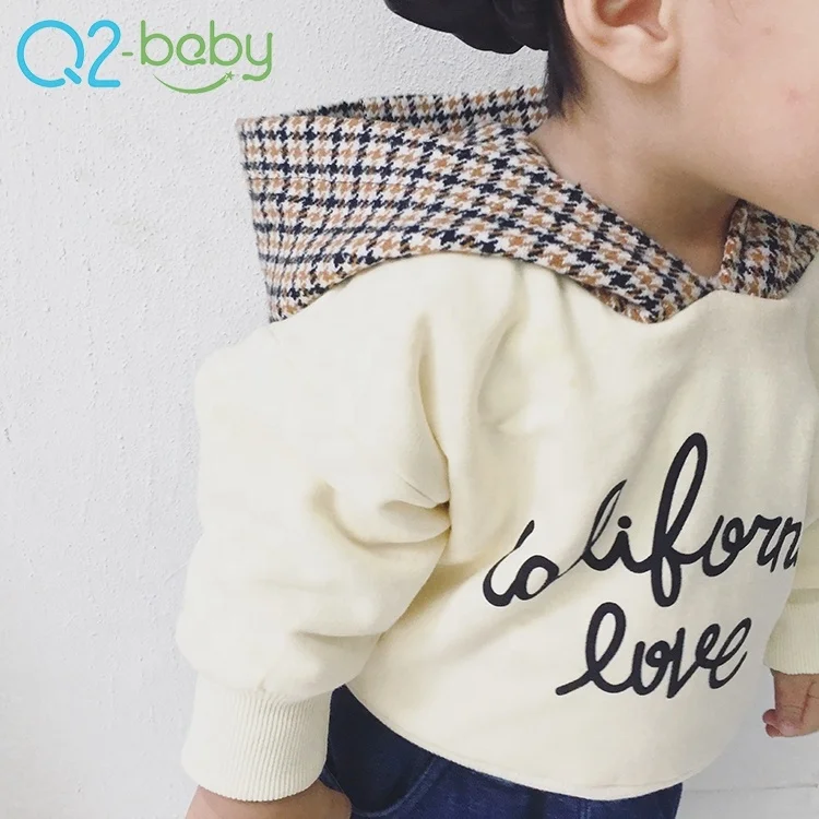 
Korean version winter cotton double layer plus velvet thickening plaid boys girls baby hoodie sweater 