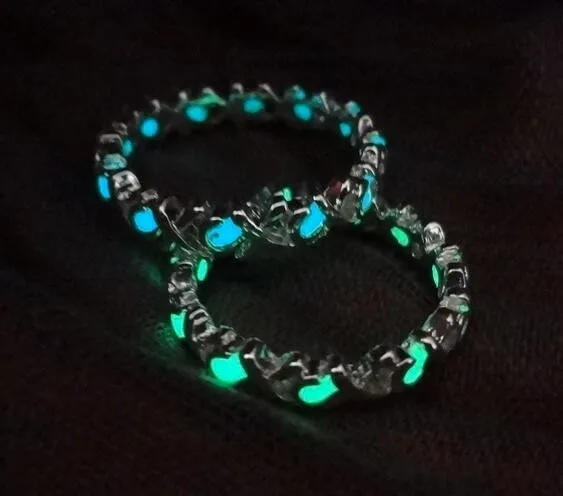 

Hollow Out Heart Luminous Ring Glow In The Dark Ring Adjustable Ring, Blue,green