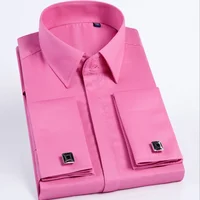 

Men's French cuff tuxedo shirt solid color long sleeve slim fit formal men shirt cotton dress Shirts