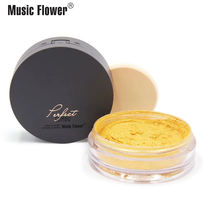 

Wholesale Music Flower private label waterproof brightening whitening compact press powder glitter shimmer loose powder OEM