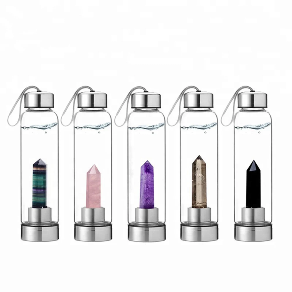 

550 ml drink gemstone crystal infused energy drink glass water bottle, Many colors for choose