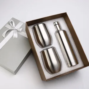 Image of Insulated wine growler & 2 wine tumbler stainless steel bottle wine cup sets in gift box