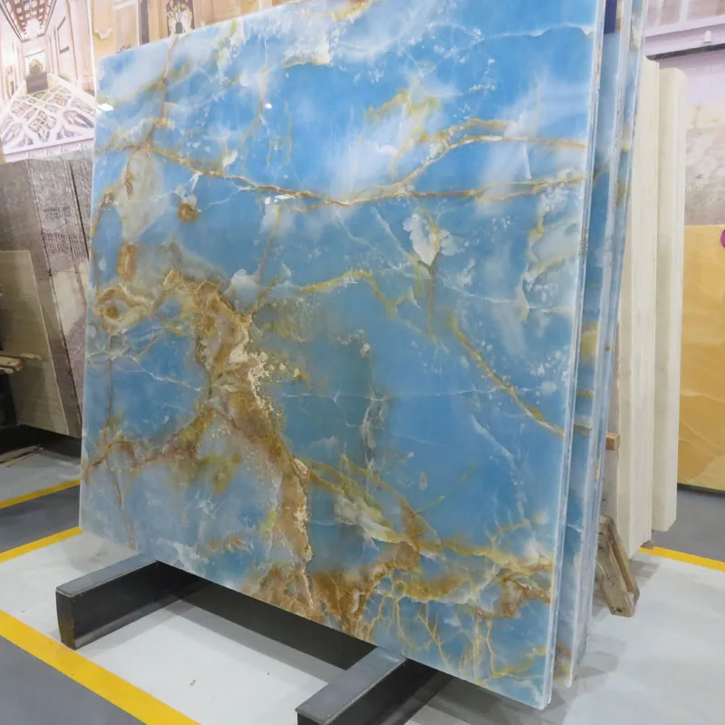 Newstar Gold Vein Light Blue Onyx Marble Price Wall Background For Tv