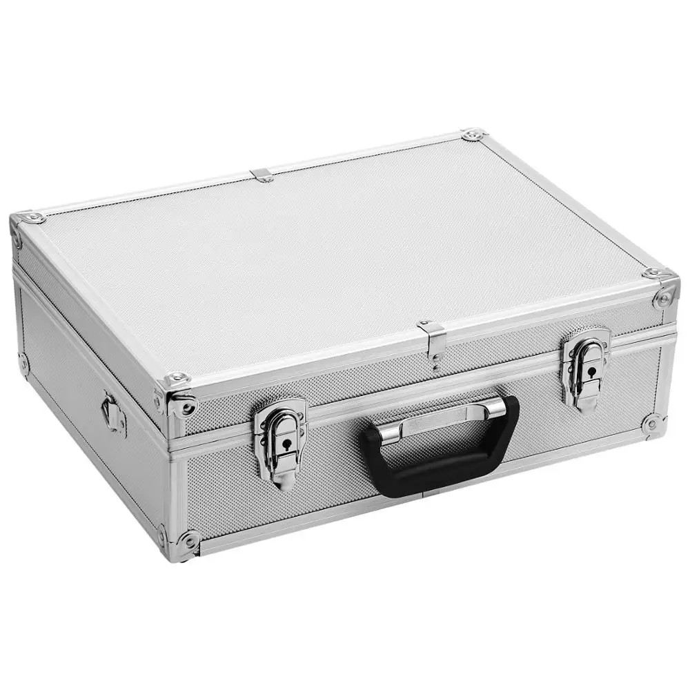 
Professional Aluminum Tool Box Hard Case Rugged Textured Carrying Case Divides Suitcase with Carrying Handle 