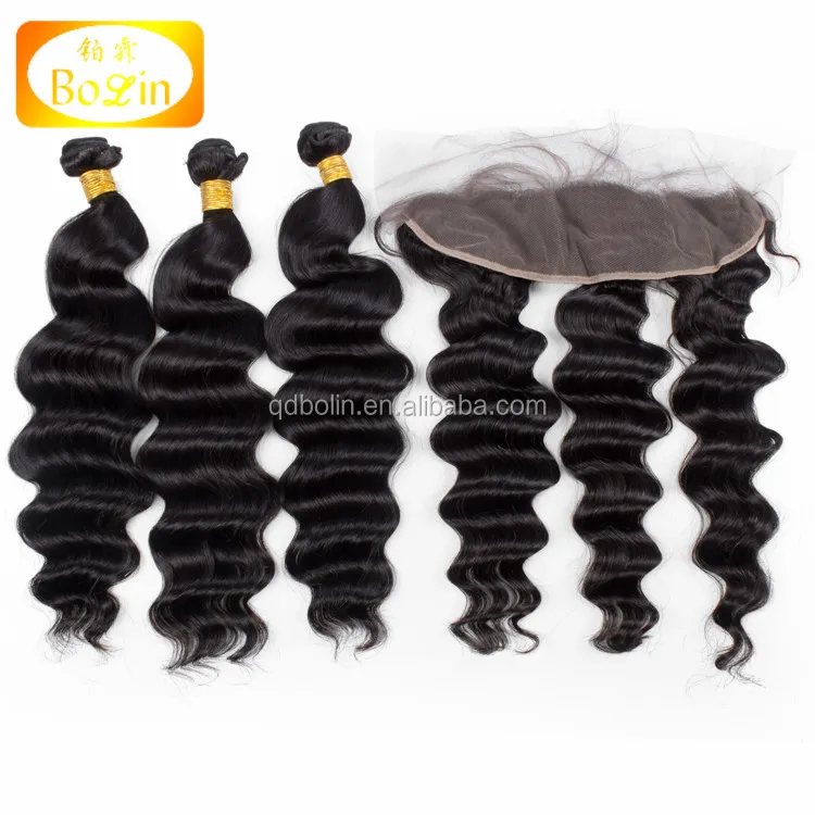 

Brazilian Hair loose deep wave virgin human hair Bundles with 13x4 Lace Frontal Closure Remy Human Hair 3 Bundles With Frontal