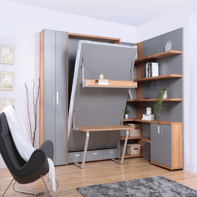 murphy bed with desk one set,wood furniture wood double bed